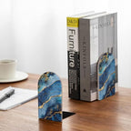 Bookends Blue Marble Book Ends for Shelves Abstract Bookends for Heavy Books, Book Stopper Organizer Book Shelf Holder for Home Office 2 Pcs