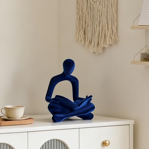 XINXUAN Resin Abstract Sculpture, Meditation and Reading Posture, Desk/Shelf Modern Home Decor Decoration, Art Statue (Think - Gold Foil Color) (Blue) - color: Blue
