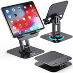 OCYCLONE iPad Stand, 360° Rotating Adjustable Foldable iPad Tablet Holder for Desk Compatible with Kindle Tablet iPad 4" - 15.6" Portable Monitor Stand, Black