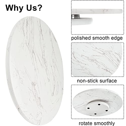 DEAYOU Marble Lazy Susan, Natural Marble Round Tray Turntable Cake Stand, 12" Lazy Susan Cheese Board with Silent Rotating for Serving, Table Display, Cupcake, White, Revolving Cake Leveler Spinner