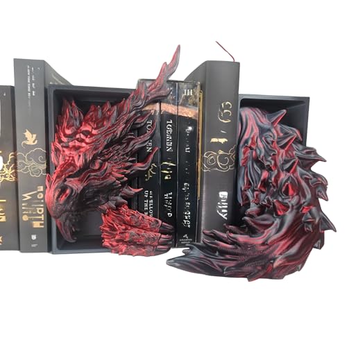 Dragons Awakening Book End – Fantasy Book Nook Insert for Dragon Readers – Unique Home Decor for Bookshelves & Libraries (Head and Tail - Inferno Dragon) - color: Head and Tail - Inferno Dragon