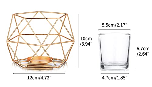 Hewory Geometric Tealight Candle Holders Gold, Modern Metal Geo Wedding Centerpieces for Table, Votive Candle Stand Accent for Tea Light for Home Shelf Mantel Christmas Birthday Party Decor, 12pcs