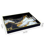 Serving Tray with Handles, 15.7 * 11.8 inches, Plastic Ottoman Tray with Exquisite Paintings, Trays for Coffee Table - color: Gilt Marble