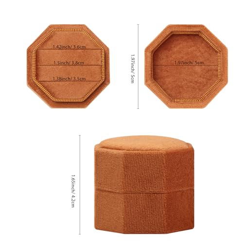 WantGor Velvet Ring Box, 3 Slots Jewelry Ring Gift Box Vintage Ring Display Holder Case for Wedding Ceremony Proposal Engagement (Orange) - color: Orange
