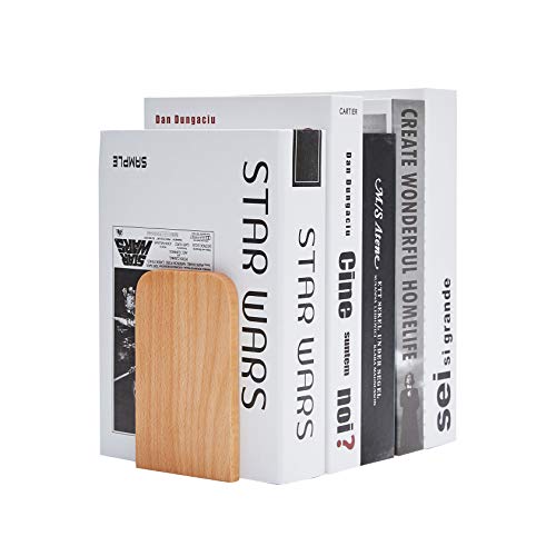 Pandapark Wood Bookends,Non-Skid Bookend for Shelves,Heavy Duty Bookends,Book Stand for Books/CDs,1 Pair - color: Beech-a