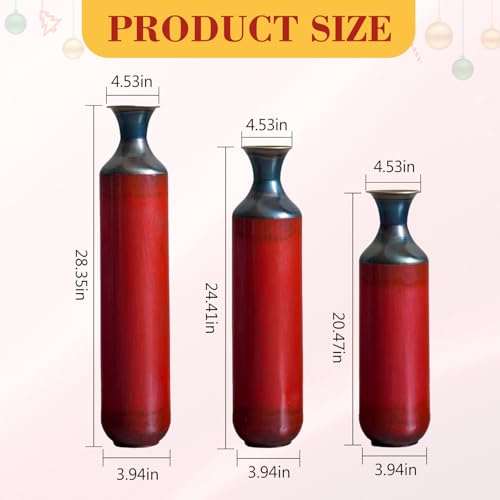 Floor Vases, Tall Home Decor Metal Vase Set of 3 Large Glazed Decorative Vases for Wedding Decor, Elegant Modern Flower Holder for Living Room, Entryway, Hallway, Dining Room - color: Gradient Red