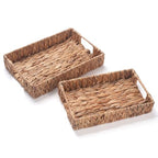 Water Hyacinth Rectangular Serving Tray for Coffee Table Natural Storage Baskets with Handles for Home and Kitchen Decor Set of 2