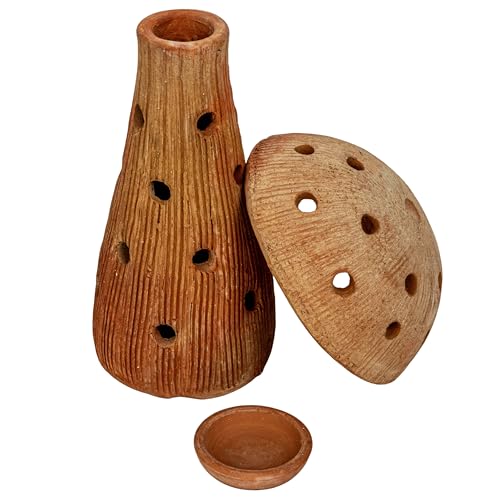 Creative Co-Op Handmade Vintage Reproduction Terra-Cotta Mushroom Shaped Candle Holder with Cut-Outs, Natural