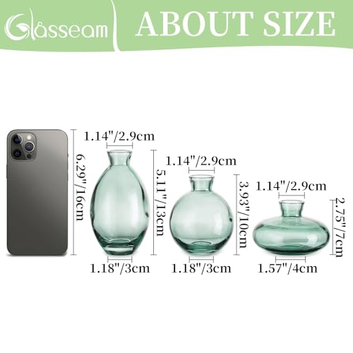 Small Glass Bud Vase for Centerpieces, 6Pcs/2Sets Green Modern Small Mini Flowers Vases Short Minimalist Aesthetic Vintage Cute Handmade Tiny Wedding Table Centerpiece for Single Flower Rose - color: Green, size: 2 Sets