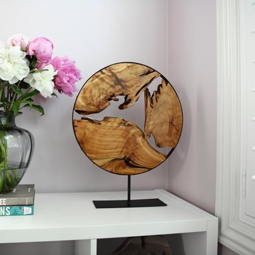 WELLAND Round Cedar Wood Sculpture 13.77" W x 13.77" D x 14" H, Wood Tabletop Sculpture, Irregular Shape décor for Living Room, Bedroom, Home Office - size: Extra Large