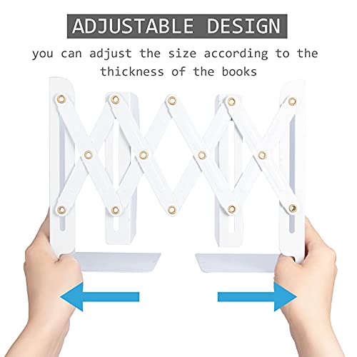 Aobopar Adjustable Book Ends, Metal Bookends for Heavy Books, Desk Book Holder for Shelves, Book Organizer for Desk, Suitable for Office, Home and School Use (White) - color: White