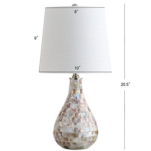 JONATHAN Y 20.5" Seashell Coastal Mini LED Table Lamp for Living Room Office, White Linen Drum Shade, Modern Mother of Pearl Bedside Nightstand Lamp, LED Bulb Included JYL1024A - color: Seashell
