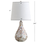 JONATHAN Y 20.5" Seashell Coastal Mini LED Table Lamp for Living Room Office, White Linen Drum Shade, Modern Mother of Pearl Bedside Nightstand Lamp, LED Bulb Included JYL1024A - color: Seashell