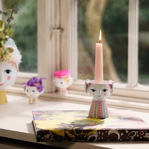 Bjørn Wiinblad Eva Candleholder | Hand-Painted Glazed Ceramic | Rose Pink | 3.7 in