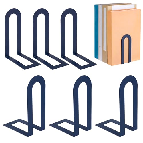 Chunful 6 Pcs Modern Metal Book Ends for Shelves Decorative Small Bookends Book Shelf Organizer Minimalist Design Stopper to Hold Books for Home Office (Blue,5.5 * 3.75 * 2.25inch) - color: Blue, size: 5.5*3.75*2.25inch