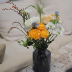 OFFIDIX Glass Vase,6 * 4.1in Large Volume Geometric Faceted Design Flower Vase - color: Black