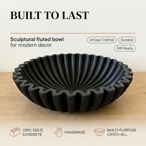 OAKOA Concrete Black Decorative Bowl for Home Decor - Black Fruit Bowl for Kitchen Counter - Black Bowl Decor - Modern Fruit Bowl Black - Centerpiece Bowl - color: Black