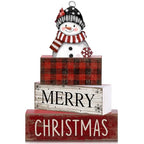 Lineshading 4 Pcs Winter Table Decoration Wooden Snowman Christmas Tiered Tray Decor Red Buffalo Plaid Block Signs Snowman Table Centerpiece Farmhouse Winter Decoration for Home Kitchen Shelf - style: Christmas Snowman