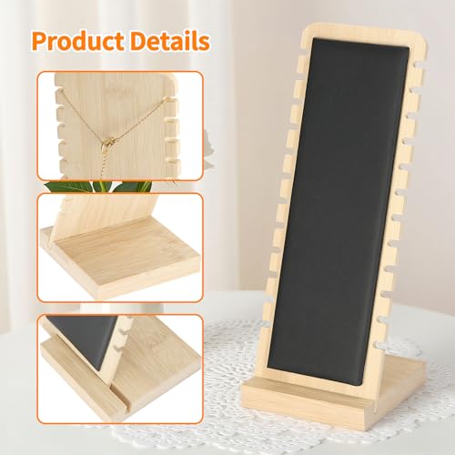 KUKUVR Necklace Display Stand, Bamboo Leather Soft Mat Multiple Necklace Bracelets Pendant Chains Organizer Holder Case for Vendors Home (Black) - color: Black
