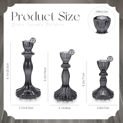 Mumufy 6 Pcs Taper Candle Holders Glass Candlestick Holder Fit 0.8 Inch Candles 4'' 6'' 8'' Tall Crystal Decorative Candlestick Stand Centerpiece for Wedding Proposal Decoration (Black) - color: Black