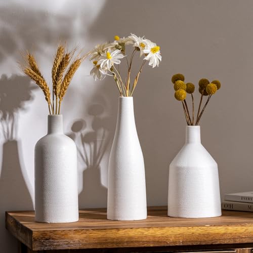 Vintage White Ceramic Vase 7 Inch Farmhouse Small Vase for Home Decor, Living Room, Shelf, Office, Rustic Table Centerpiece - color: White Vase 7 Inches