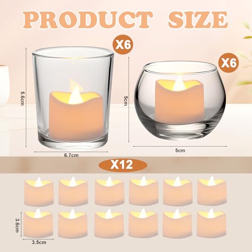 Funnymoom 12 Set Assorted Votive Candle Holders with LED Tea Light Decorative Mercury Glass Votive Tealight Holder Flameless Battery Operated Wedding Centerpieces Bridal Party Table Decoration (Clear) - color: Clear
