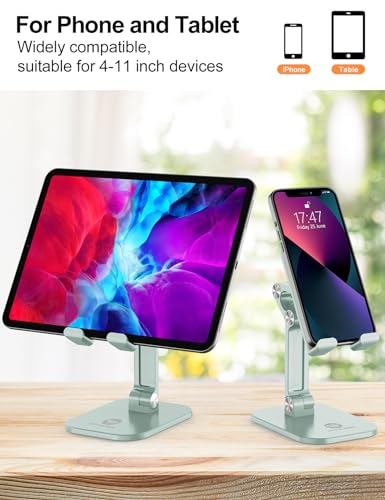 OCYCLONE Phone Stand, Adjustable Height and Angle Foldable Cell Phone Stand Holder for Desk, Taller iPhone Stand Compatible with 4.7"-13" Smartphones iPad Tablet, Light Green - color: Light Green