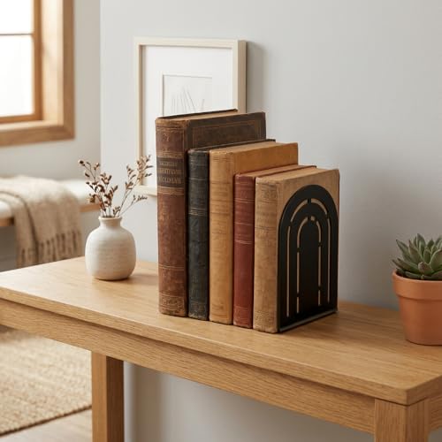 Book Ends to Hold Books, Metal Bookend, Symmetrical Arch Bookends for Heavy Books, Black Rust-Proof Bookends for Bookshelf & Desk, Non-Skid Decorative Book Stopper for Home Office Decor (1 Pair) - color: Type-1