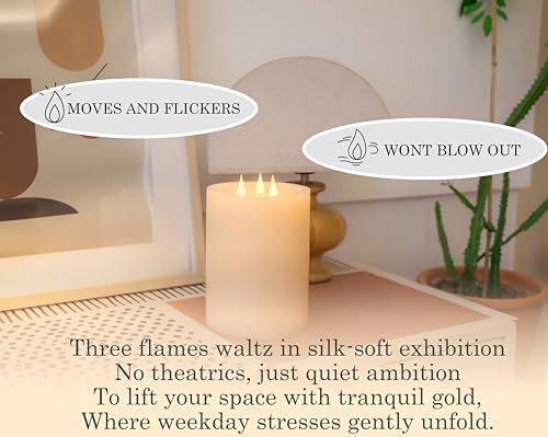 3-Wick Flameless Pillar Candle with Remote Timer, 3D Moving Flame Real Wax Led Candles (Ivory with 3 Wick, 6.5in) - color: Ivory with 3 wick