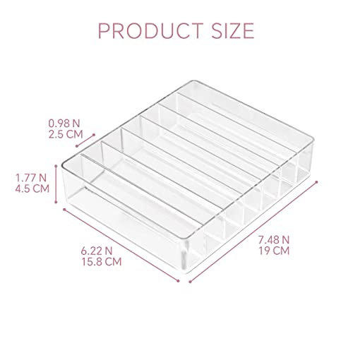 WECHENG Clear Acrylic Makeup Organizer for Eyeshadow Palette and Lipstick Organizer, 7 Slots Divided Makeup Palette Organizer for Vanity Countertop Drawer Cosmetics Storage(Closed-Sided Design)