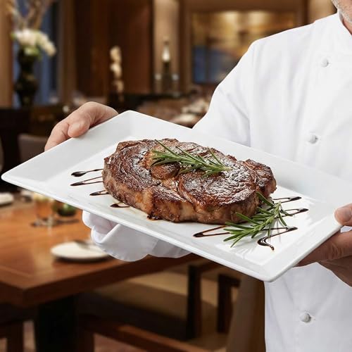 12" Serving Platters Set of 4, White Rectangular Plates, Ceramic Serving Tray, Stackable Large Party Plates for Appetizer, Dessert, Steak, Sushi, Housewarming Gift, Oven Dishwasher Safe - color: 12inch