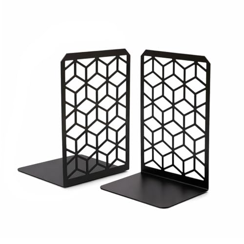 Geomod 3D Cube Black Metal Bookends Decorative for Heavy Books - Sturdy Boho Book Stops - Minimal Book Shelf Stopper - Durable Office Bookends - Weighted Metal Book Holders - 7x4.75 Inches - 1 Pair - color: Black, size: 1 Pair, style: 3D Cube