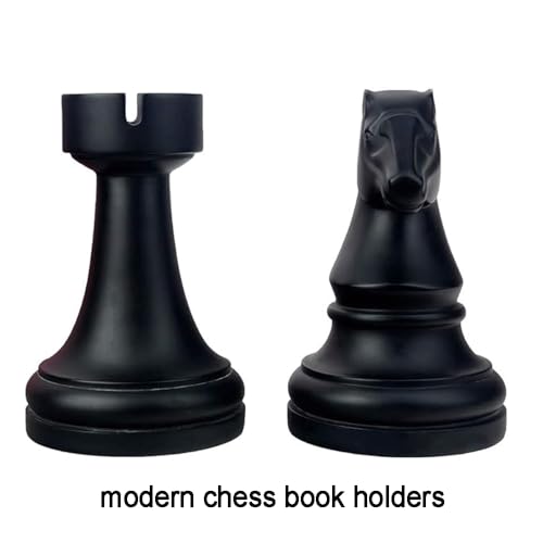 Chess Bookends Novelty Book Holders, Decorative Book Ends Modern Bookends Stoppers for Shelves, Black Heavy Duty Book Ends for Shelves Office Desk Decoration, Resin, 7" x 7"
