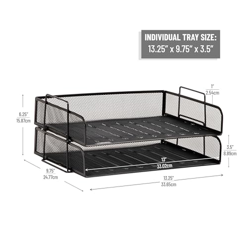 Mind Reader Stackable Paper Tray, Desktop Organizer, File Storage, Office, Metal Mesh, 2 Pcs., Black - color: Black