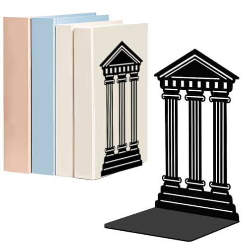 WADORN 1 Pair Roman Temples Metal Decorative Bookend for Shelves, Heavy Duty Book Ends Modern Non-Skid Books Holder Stand Black Book Support Stoppers for Desk Bookshelf Office Home, 5.3x4.3x7.8 Inch - color: Roman Temples