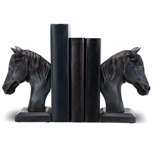 Set of 2 Horse Head Bookends Brown Antique Heavy Duty Book Ends Resin Decorative Art Bookends for Derby Day Vintage Home Office Desk Decoration Horse Lovers Gifts - color: Brown