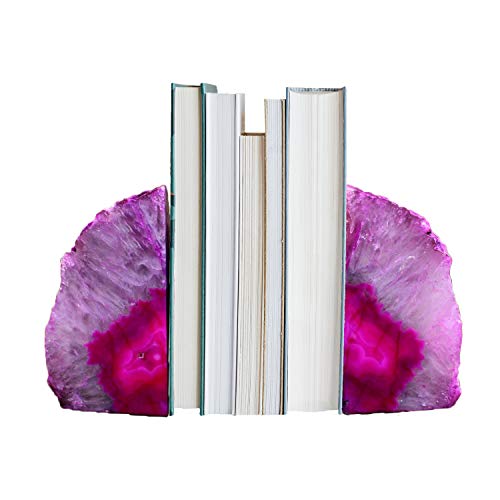 AMOYSTONE Pink Agate Bookends 1 Pair 2-3 Lbs Small Natural Crystal Book Stopper for Books CDs & DVDs - color: Pink, size: 2-3LBS