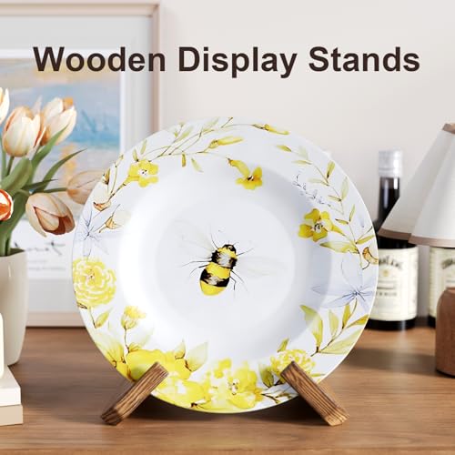 Wooden Plate Stands for Display, Wood Plate Holders for Displaying, Decorative Picture Frame Stand, Easel for Sign, Cookbook, Now Playing Vinyl Record, Recipe Book Holder for Photo, Plaque, Platter