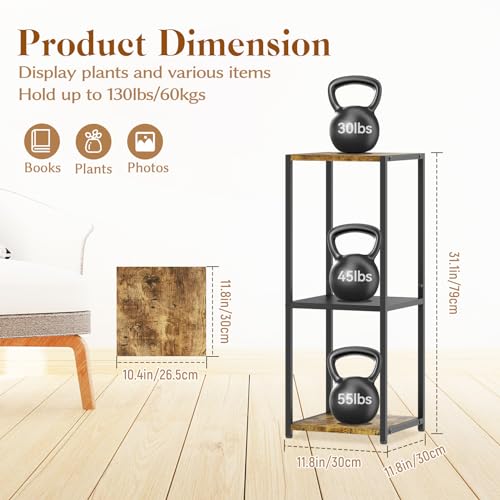 KMOTASUO 3 Tier Tall Plant Stands Indoor, 31 Inch Metal Wood Corner Plant Stand for Indoor Plants, Square Flower Pot Holder Shelf Display Rack for Balcony Garden Patio Living Room(Rustic Brown) - color: Vintage Brown, size: 3 Tier
