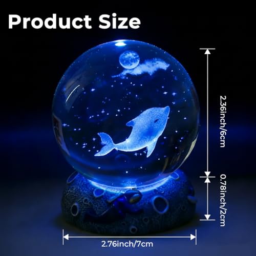 3D Crystal Ball Figurine, 2.4inch Oceans Glass Ball Gifts for Women, Sculpture Display Paperweight Keepsakes for Marine Organism Lover Desk Home Decor (Dolphins) - color: Dolphins