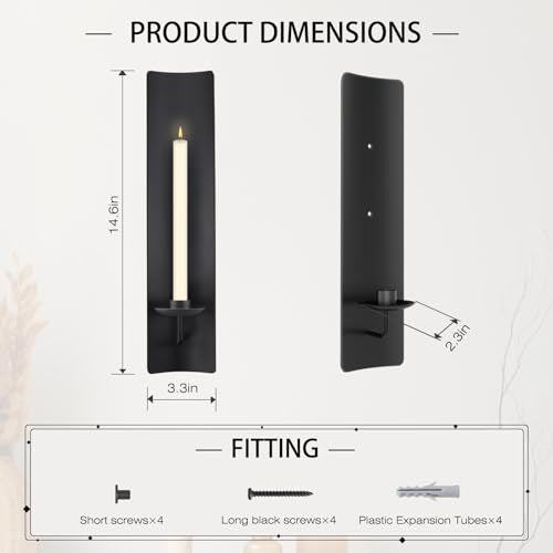 OYEFLY 2 Pcs Candle Sconces,Metal Wall Candle Holders (Black)