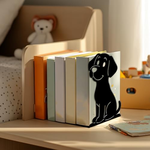 Peacoblue Metal Bookends for Shelves, Modern Decorative Heavy Duty Study Book Ends Stoppers for Office, Desk, Shelf, Room 5.3"x4.3"x7.9" Cast Iron Simple Tall Bookends 1 Pair (Cartoon Dog) - style: Cartoon Dog