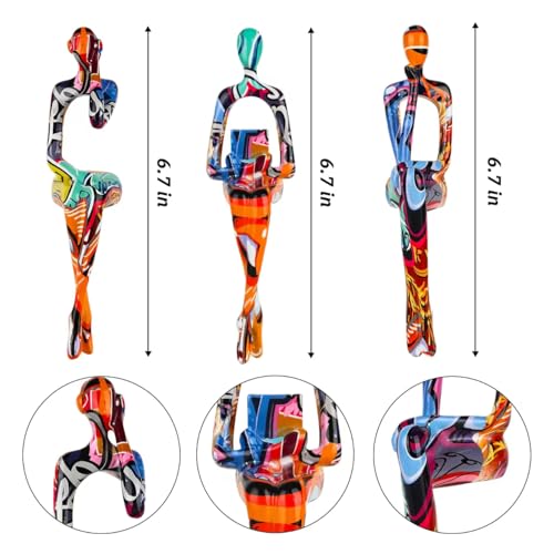 3-Piece Graffiti Abstract Women Thinker Sculptures, Colorful Resin Modern Art Figurines for Home Living Room Office Shelf Table Desk Bookshelf Decor - color: Graffiti B