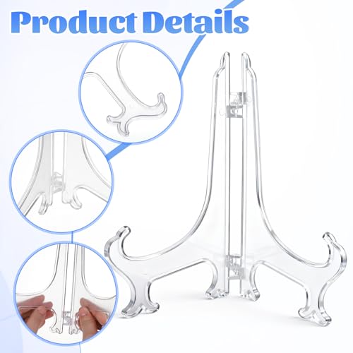 2 pcs 8" Clear Acrylic Display Stand/Plate Stands, Folding Display Plate Holder, Clear Acrylic Easel Stands for Home Office Tables Decoration