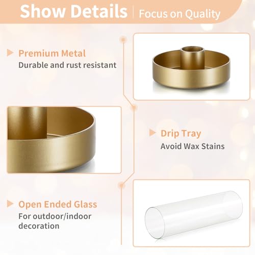 NUPTIO Hurricane Glass Candle Holders: 6 Pcs Gold Metal Taper Candlesticks Holder with 11.81 inch Long Clear Bottomless Cylinder Cover Stands for Wedding Anniversary Bridal Shower Table Centerpiece - color: Gold, size: 11.81"H - 6 Pcs