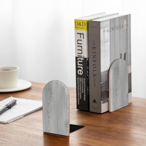 Wood Book Ends Non-Skid Bookends Gray Wood Grain Book Ends for Shelves Modern Book Holder Decorative Bookends for Office Home 1 Pair - color: Gray Wood Grain