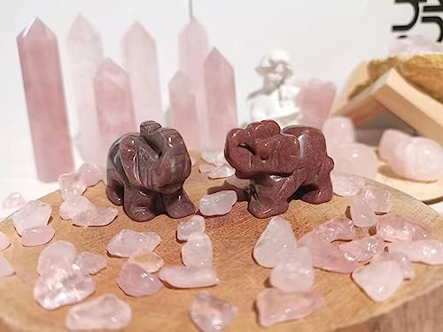 QINJIEJIE Crystals Elephant Decor Cherry Quartz Cute Desk Stones Statue Polished Natural Gemstones Luck Decoration Home Room Office Pocket Figurine Meditation Spiritual Gem Gift for Women - color: Cherry Quartz