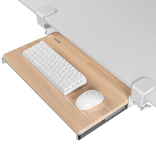 VIVO Kleine Tastaturablage Unter dem Schreibtisch ausziehbar mit Extra stabilem C-Klemmhalterungssystem, weißer Rahmen, MOUNT-KB05ES-A - color: Light Wood, size: 20 inch