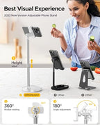 DIMONCOAT Adjustable Aluminum Alloy Cell Phone Stand - White, Universal Compatibility with 4-7 inch Devices, 180° Flip & 360° Rotation - color: WHITE - 6X STABLE WEIGHTED BASE, size: For 4-7 Inch