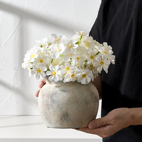 SIDUCAL Ceramic Flower Vase with Wide Mouth Lace, 5.1 Inch Pottery Rustic Farmhouse Boho Vases, Small Terracotta Vase for Home Decor, Table, Living Room, Bathroom, Shelf, Wedding, Terra - color: 18967-terra